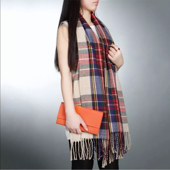 katbmoore Accessories - NEW Khaki Blend Oversized Tartan Scarf